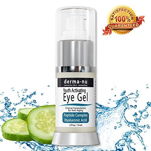 Eye Wrinkle Cream By Derma-nu - Anti Aging Eye Gel Treatment for Dark Circles, Puffiness & Wrinkles - Peptide Collagen Building Formula - Hyaluronic Acid & Amino Acid - .5oz
