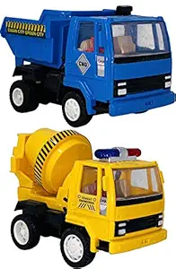 Toyify Pack of 2, Small Size Construction Series Mini Concrete Mixer & Dumper Truck Toys for Kids | Vehicle Showpieces | Min Toys | Pocket Size Toys [2 Combo Offer]