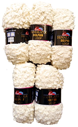 5 x 100g Loop Wolle creme weiß 112-06 zum Stricken und Häkeln, 500 Gramm Loopwolle Super Bulky 6