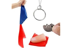 YUYWWAN Zauberkasten Kinder, Zaubertricks Erwachsene mit Magischen Ring Kette, Magic Taschentuch, Folding Coin Magic Trick, Daumenspitze Zaubertricks für Partys, Straßen, Bars (4-teiliges Set)
