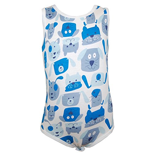 FIXONI - Body Baby Boy Sleeveless Dog, white-blue - 68weiß-grün