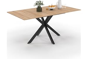 IDMarket Esstisch, ausziehbar, rechteckig, Alix, 4-8 Personen, Spinnenfuß, Holz und Schwarz, 120 – 160 cm