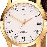 JOBO Damen Armbanduhr Quarz Analog Edelstahl gold vergoldet Leder Damenuhr