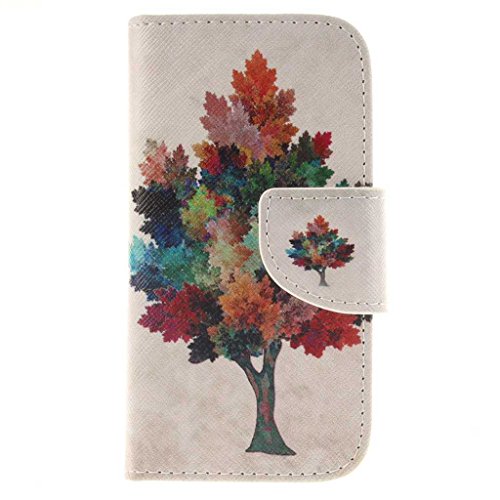 Samsung Galaxy S4 Mini Hülle, BoxTii® Schutzhülle + Frei Hartglas Displayschutzfolie, PU Leder Hülle mit Kartenfächern Magnetverschluss und Ständer Funktion für Samsung Galaxy S4 Mini, Kratzfeste Weiche Lederhülle Flip Wallet Ledertasche Wickelfalz Handyhülle mit Silikon Rückschale Case Cover für Samsung Galaxy S4 Mini (#13 Baum)