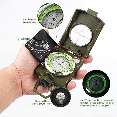 Kompass, professionelle Kompass Metall Tasche Größe Wasserdicht 50mm Zifferblatt Kompass Multifunktions Kompass mit Inklinometer Pouch Lanyard für Reisen Camping Wandern - 2