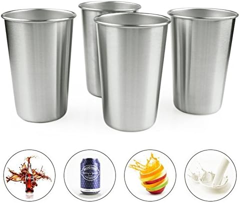 4-Premium Food Grade Stainless Steel Pint Cups 17oz -  Premium Metal Drinking Glasses - Stackable Durable Cup and Children's Anti Throwing Cup