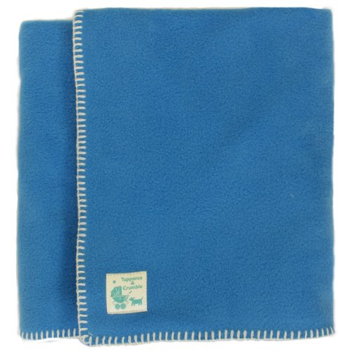 Tuppence and Crumble soft fleece Baby Blanket 100x145cm Cornflower with Cream Stitching