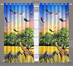 Harshika Home Furnishing Polyester 3D Digital Printed Cartoon Jungle Animal Print 4 ft x 5 ft Window Curtain for Kids Room (Multicolour) -2 Pieces