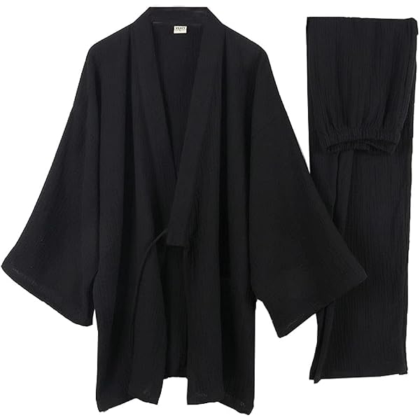Pijama Japonés Kimono Para Hombre - Conjunto De Algodón, Manga Corta Y Pantalón, Talla L