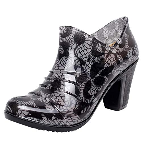 QUICKLYLY Botas de Agua para Mujer Invierno 2019 Botines Cortas/Altas Boots Jardín Trabajo Lluvia PVC Goma Impermeables Zapatillas/Zapatos Calzado para Adulto(Gris,37CN)