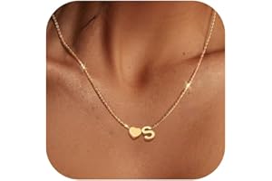 LOLIAS Collar Inicial Corazón para Mujer - Letra y Nombre en Oro - Acero Inoxidable - Colgante Pequeño Personalizado - Regalos para Mujeres y Niñas