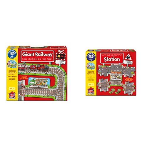 Orchard Toys Giant Railway Jigsaw Puzzle with Stations Road Puzzle Expansion Pack Bundle