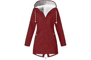RLEHJN Femmes Polaire Manteaux de Pluie d'extérieur Zip Coupe-Vent Vestes Longues imperméable à Capuche Grande Taille Rainoat Dames Doublé de Fourrure Veste Chaude d'hiver avec Poches Bon Marché
