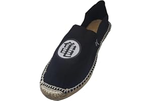 RAINUP Chaussures Dragon Noir Kanji Kame Unique Jute Toile Esparto - Unisexe - Espadrilles en toile 100 % coton écologique Motif Ball Anime - Sneakers à manches et arts martiaux