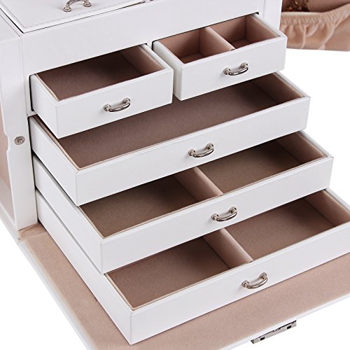 Songmics XXL Schmuckkästchen abschließbar mit spiegel Schublade und Mini-Box 5 Schichten mit 5 Schubladen Weiss JBC05W - 4