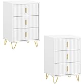SoBuy Set of 2 bedside tables with 3 drawers, 40x40x63cm Bedroom | Ergonomic Height 63 cm and Load 33 kg, Modern Side Table f