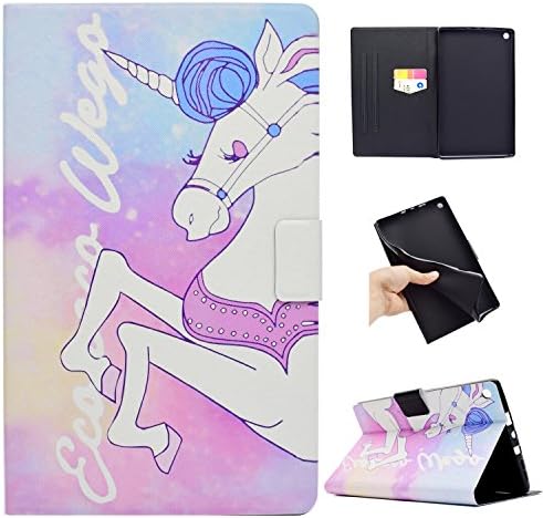 Case for Kindle Fire HD 8 2017, GSWAY Thinnest and Lightest Folding Stand PU Leather + TPU Inner Frame Auto Sleep / Wake Cover Smart Shell with Anti-Slip for Amazon Kindle Fire HD 8 2016/2017 - Beautiful Unicorn