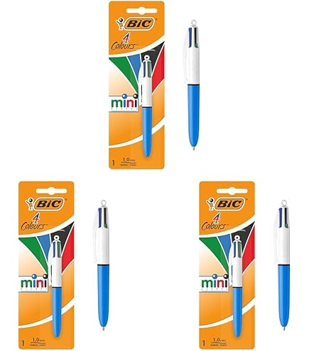 Stylo BIC 4 Couleurs Mini - 1.0mm - Format Pocket - Lot De 3 - Bleu, Noir, Vert, Rouge