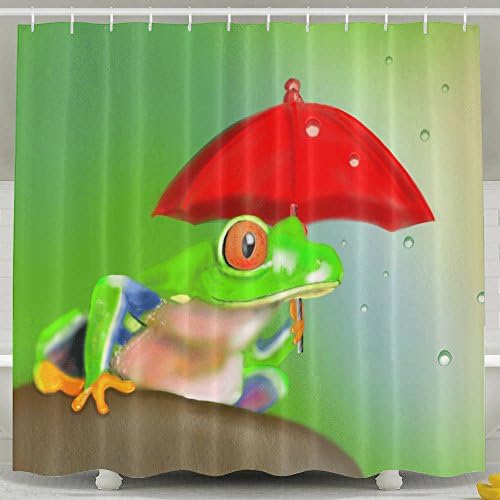 Yoshop Cute Cute Tree Frog With A Red Umbrella Print Waterproof Polyester Fabric Shower Curtains 60" x 72" Bathroom Curtain