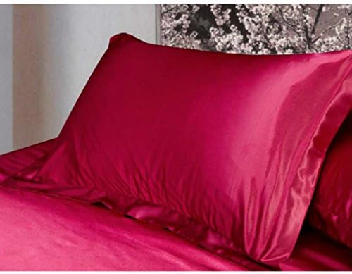 Jinyouju 2pcs Satin Silky Pillow Case Cover Pillow Shams For Hair and Facial Skin Care with Envelope Closure Faux Mulberry Silk Fabrics 48*74cm(18*29 inch, Wine red)