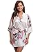 Produktbild Aibrou Damen Morgenmantel Kimono Robe Bademantel Schlafanzug Nachtwäsche Kurz aus Satin mit Peacock und Blüten Weiß XL