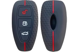 通用 Happyit Cover per Chiave Auto in Silicone Titolare Guscio per Ford 3 Pulsanti Accessori per Telecomando Senza Chiave (Nero+Rosso)