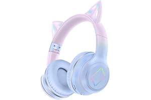 Usoun Kids Headphones,Cat Ear Bluetooth Kids Headphones with Led Light,Girls Headphones Wireless,SD Card,3.5mm Audio,Wireless/Wired Foldable Kids On Ear Headphones for Boys Girls Adults(Blue)