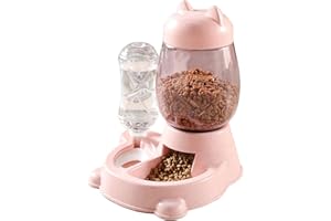 DRACOL Double Gamelle Chat Surélevée, 2 in 1 Distributeur de Nourriture Eau Fontaine Automatique pour Animaux,Gamelle Double pour Chien, pour Chiens et Chats de Petite Taille ou Moyenne Taille,Rose