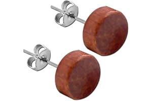 tumundo 2 Boucle d'Oreille Faux Plug Goujon Clous d'oreilles Piercing Bois Brun Foncé Noir Cercle Bouton 10 mm Acier