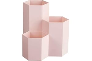 AhfuLife Portapenne da Scrivania Ufficio, Vaso Portaoggetti Esagonale Creativo e Multifunzione, per Pennelli del Trucco, Pennelli, Penne, Articoli di Cancelleria (Rosa)