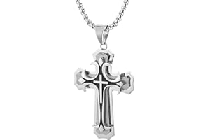 Mochity Collier Croix Chretienne Homme, Collier Homme Acier Inoxydable, Pendentif Croix, Collier Croix Homme, Pendentif Homme, Collier Argent Homme, Chaine Acier Inoxydable Homme