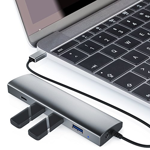 CSL – USB Typ C Hub 4 Port | für USB Typ C Geräte | USB 3.0 Super Speed bis zu 5 Gb/s | 4 Verteiler | Plug & Play | Windows, Linux und Mac | Power-LED | inkl. 5V/4A Netzteil (3,5 x 1,35mm Hohlstecker) | silber (mattes Alu-Gehäuse) - 4