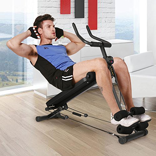 INTEY Sit Up Bank klappbare Trainingsbank, 6 in 1 Multifunktions-Hantelbänke für Sit-up, Verstellbare Bauchtrainer mit Expander und LED Trainingscomputer für den Heimgebrauch, Schwarz - 6