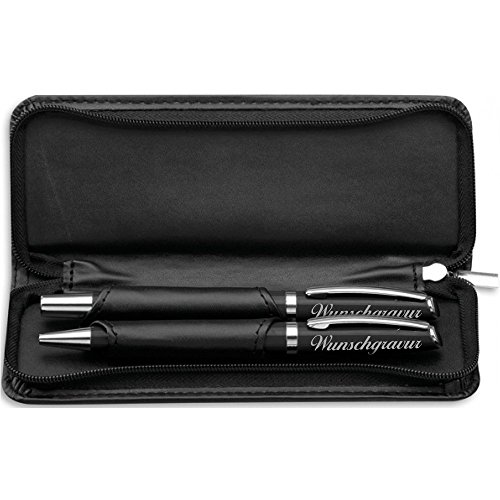 Geschenk Schreibset "Lando" inkl. Wunschgravur im Leder-Etui ( Farbe - Schwarz )