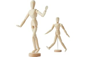 FPXNB 2 Pack, 8 Inch & 12 inch Artist Wooden Manikin Flexible Body Joints, Human Figure Puppet Model Wood Male Mannequin Doll Ornament Stand for Home Office Desk Decoration Sketching Drawing Painting