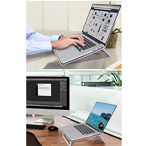 Portable Laptopständer mit Handy Halterung, Hizek Aluminum Laptop Ständer und Handy Ständer Kühler Laptop Ständer Notebookstativ für Apple Macbook, Computer und Notebooks (Silber) - 6