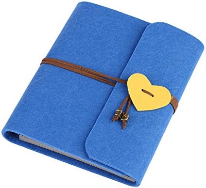Rechel Scrapbook, Vintage Photo Album,60 Pages Hand Made DIY Album with Heart-shaped Pendant with Belt, Great Gift for wedding, birthday, Anniversary (M, Blue)