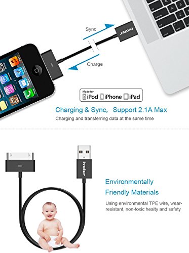 [3 Stück] iPhone 4s Kabel, iVoler [3ft/1m] 30 Pin Dock Connector auf USB Kabel Sync und Ladekabel Datenkabel USB mit 30 polige Stecker für Apple iPhone 4/4s, iPhone 3G/3GS, iPad 3/2/1, iPod touch 2 3 4, iPod nano 5/6 (Schwarz) - 4