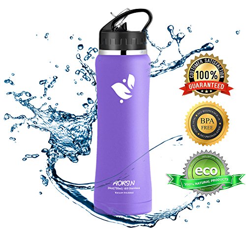 Trinkflasche Edelstahl Isolierte Wasserflasche 24oz Mouth Large Capacity Double Wall Design mit Leck Proof Flip Top Stroh Cap – Inklusive Wasserflaschen Beutel & Flasche Schnalle & Stroh Pinsel. Sport trinken Flasche ist BPA frei, umweltfreundlich und hält Eis über 24 Stunden 750ml-24oz Wasserflasche – Pulver Beschichtung Backen Handwerk. Beständig gegen Kratzer und leicht zu reinigen. - 2