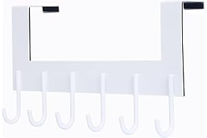 Dseap Over The Door Hook, 6-Hooks Over Door Hanger Coat Rack for Hanging Clothes Hat Towel, White