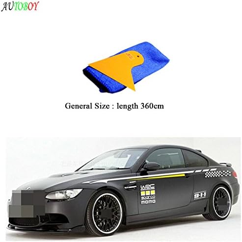 ABy Sports Racing Stripe Car Waistline Sticker Body Side Auto Decal Set For KIA K2 K3 K5 Cruze Crider Focus(White+Yellow)
