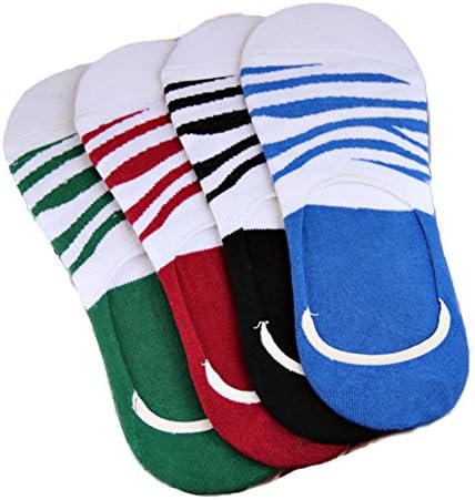 WANGWO Men's 6-Pack 4-Color Zebra Pattern Stripes Low Cut No Show Socks Random Color