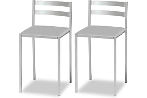 ASTIMESA 2 Taburetes de Cocina con Respaldo bajo, Franjas horizontales y Asiento tapizado - Estructura Color Aluminio - Asiento en Polipiel Gris