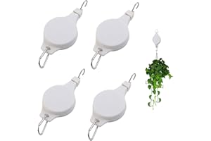 YEJAHY Lot de 4 crochets rétractables pour poulie pour plantes d'intérieur et d'extérieur, pots de fleurs, paniers de jardin et mangeoires à oiseaux – Blanc