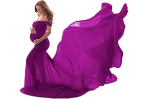 Odizli Robe de maternité pour séance photo avec épaules dénudées en mousseline