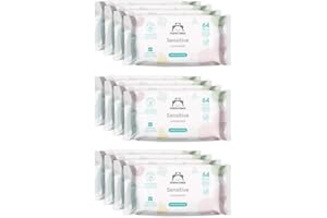 Marque Amazon - Mama Bear Sensitive Lingettes Pour bébé, Sans parfum, 768 Unité, 12 Lot de 64 lingette