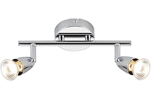 NATIONAL LIGHTING Amalfi 2 Way Adjustable Bar Spotlight Fixture - IP20 Semi Flush Ceiling Light - GU10 LED Compatible Spotlight Lamp - Residential and Commercial Dimmable Light Fitting | Chrome Finish