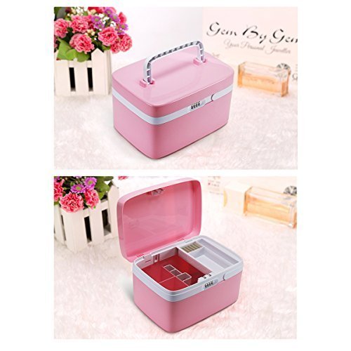 EVERTOP Kosmetik Organizer Aufwahrungbox tragbare Make Up Aufbewahrung mit Zahlenschloss (Pink) - 4