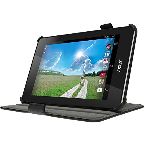 igadgitz Schwarz PU Ledertasche Hülle Cover für Acer Iconia One 7 B1-730HD mit Multi-Winkel Betrachtungs + Handschlaufe + Stylus-Stift Elastischen Halter + Displayschutzfolie - 6