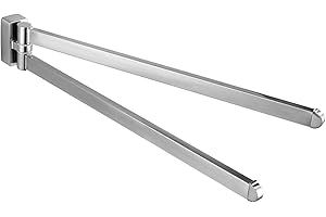 BGL Brushed Nickel Towel Rack – 304 Stainless Steel Wall-Mounted, 180° Swivel Double Arms, Anti-Slip End Caps, Space-Saving, Easy Installation, Modern Design
